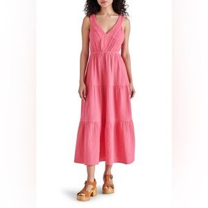 Steve Madden NWT Women’s Pink Amira Tiered 100% Cotton Midi Dress - Size M
